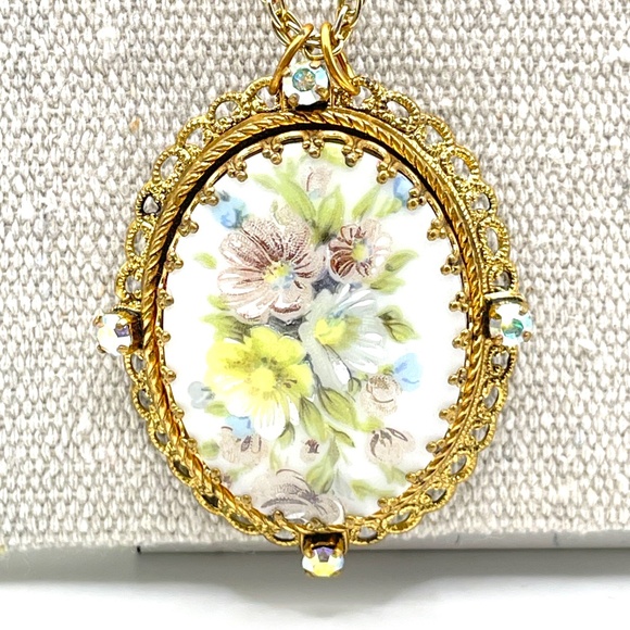 W. Germany Vintage Porcelain Floral Painted Converted Necklace Victorian Style - Picture 3 of 16